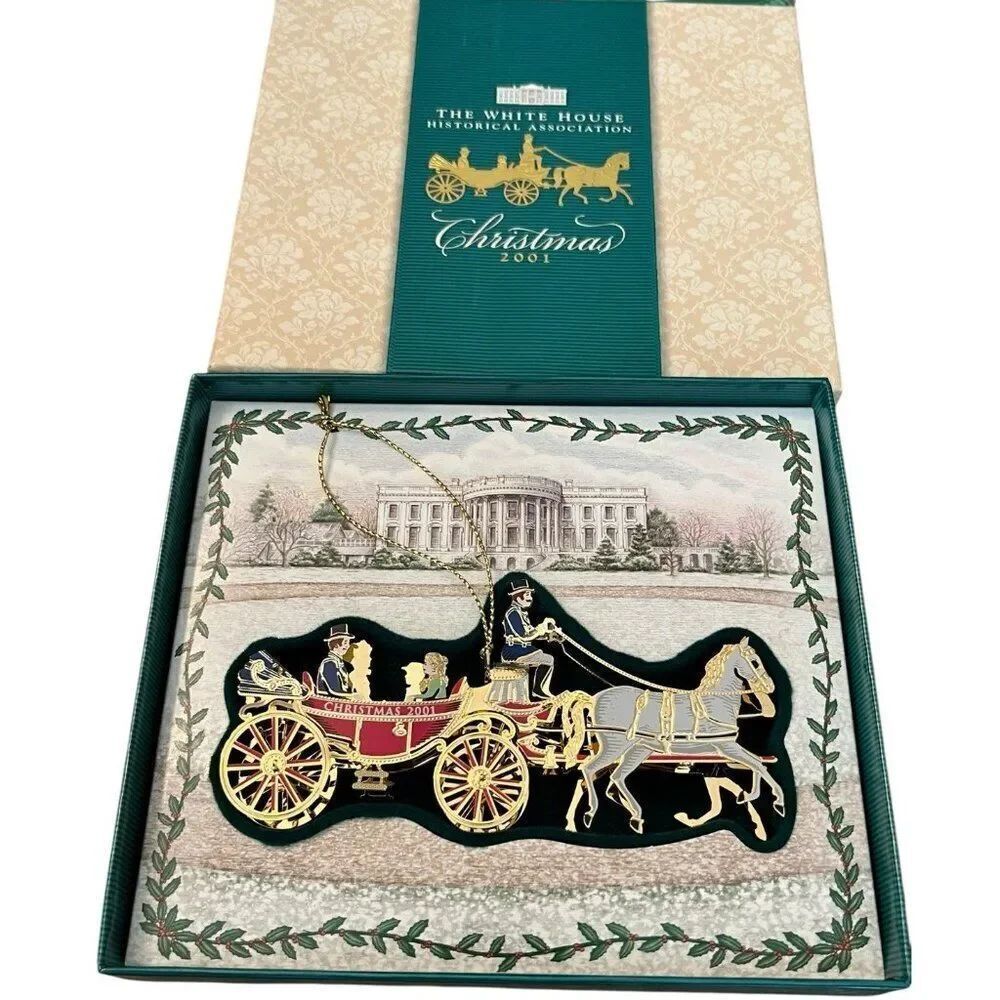 White House Historical Assoc 2001 Christmas Ornament Box Papers Horse & Carriage
